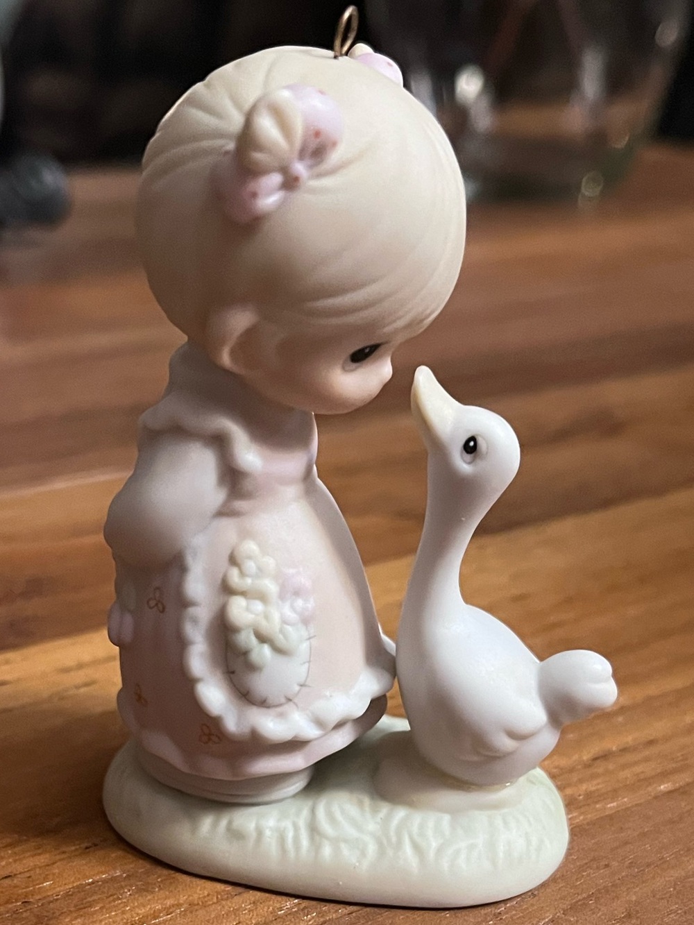 Porcelain Girl Figurine with Goose - Soft Pink & White